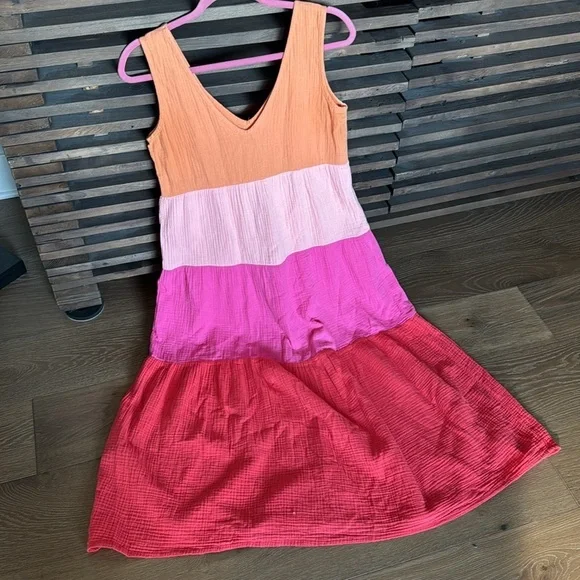 Marine Layer Corrine Gauze Maxi Dress XS Tiered Crinkle Rainbow Beachy - Picture 2 of 9